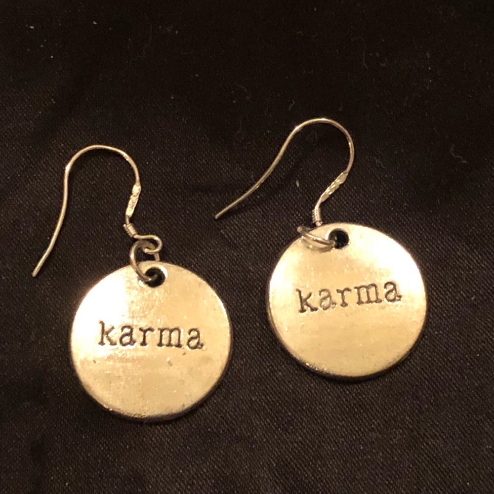 Sterling silver Karma dangle earrings